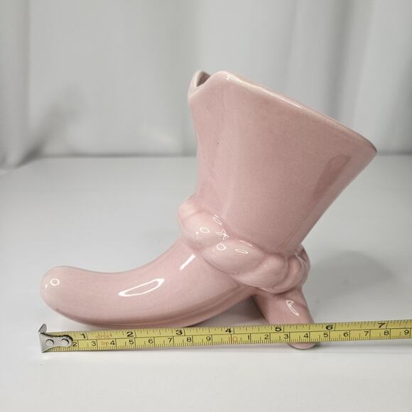 Vintage 50's Pink Pottery Cornucopia Flower Vase Mid-Century Cottage - Picture 8 of 8